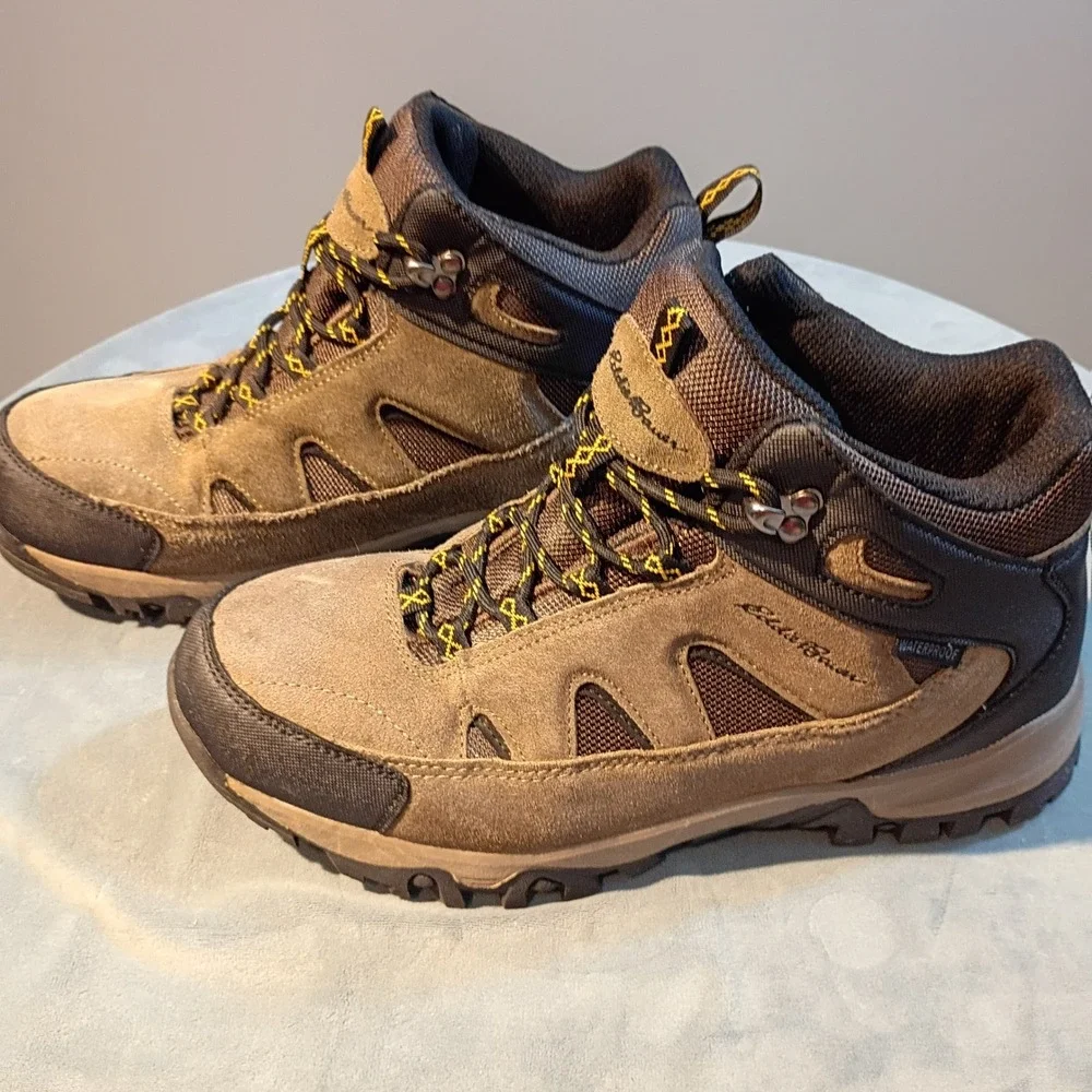 Eddie Bauer Brighton Mens Waterproof Hiking Boots Brown Black Leather 9.5 M